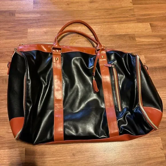 Classic Black and Brown Weekender Duffel Bag - Travel Ready
