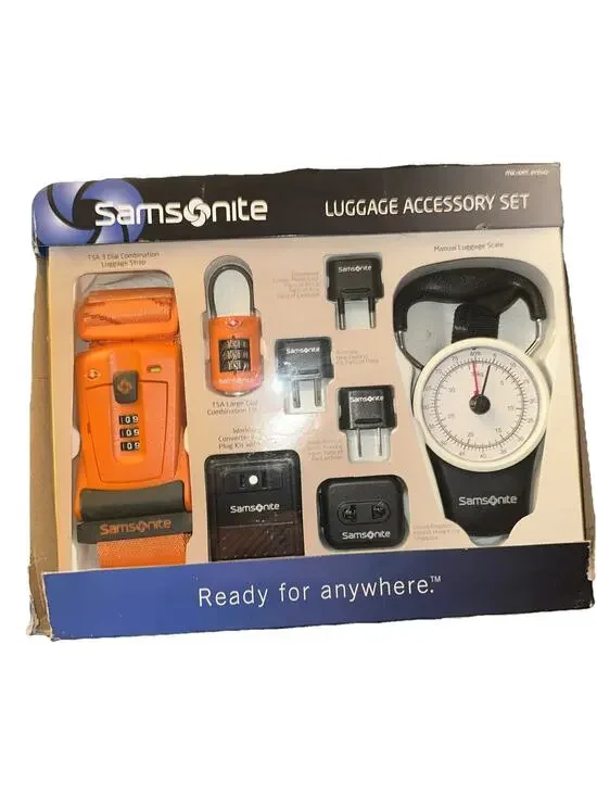 SAMSONITE Luggage Accessory Set Universal Plug Kit TSA Strap 2 Locks Weigh Scale