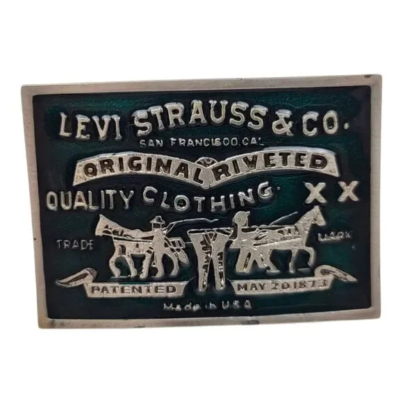 Levi Strauss Jeans Two Horse Western Green Enamel Metal Belt Buckle Vintage Rare
