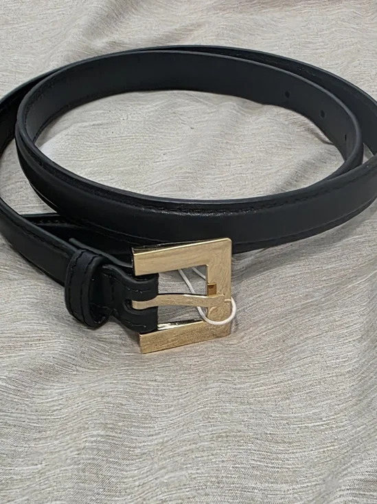 Anine Bing Black Leather Belt with Gold Buckle- Never Worn
