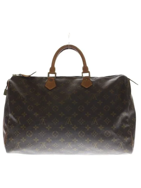 Louis Vuitton Monogram Speedy 40 Boston Bag Brown Leather Gold