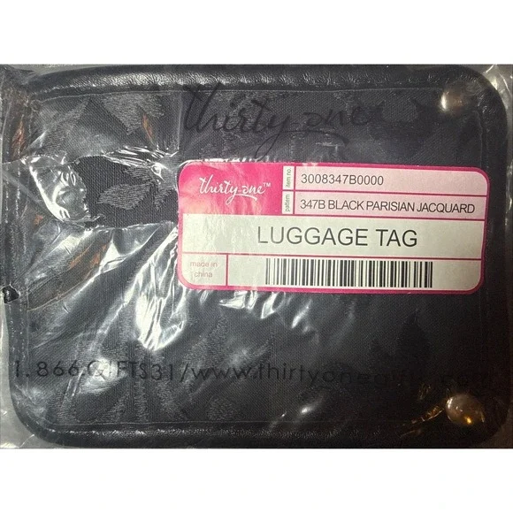 Thirty-One Luggage Tag 347B Black Parisian Jacquard NEW