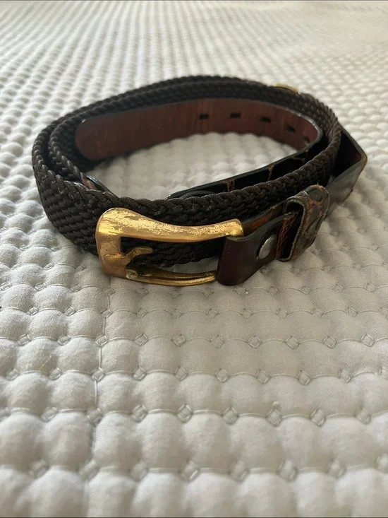 VTG Braided Brown Women's Belt with Gold-Tone Buckle