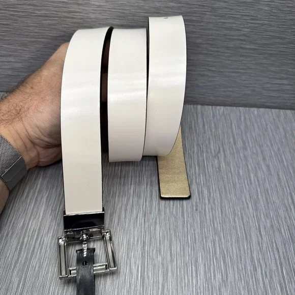 White Dress Belt Faux Leather Gold Tone Buckle Women's Large‎ 38-40 Minimalist