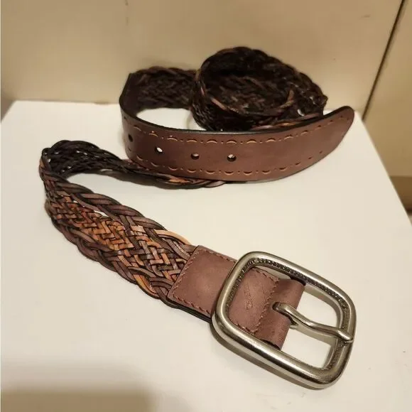 New Lucky Brand Brown Leather Open-Weave Cutout Belt Size Medium Retail $129