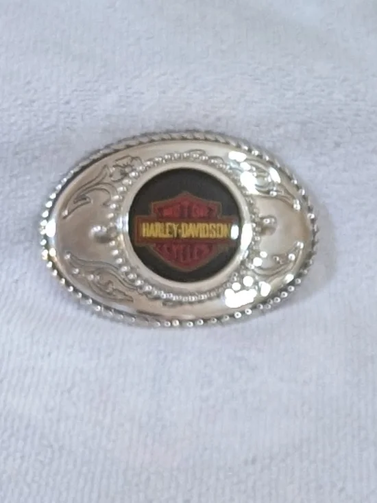 Harley-Davidson Silver Belt Buckle with Black & Orange Logo