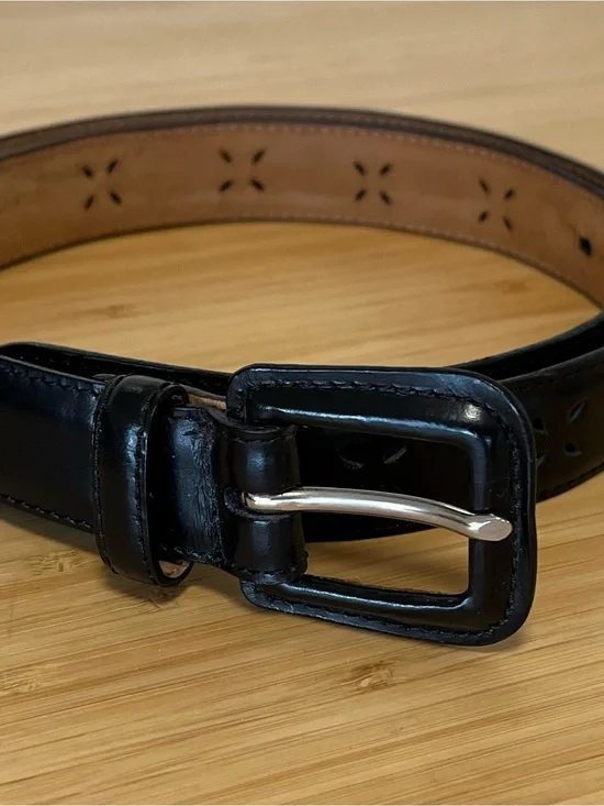 Talbots Black Leather Belt with Silver-Tone Leather Buckle Size L Made in Italy