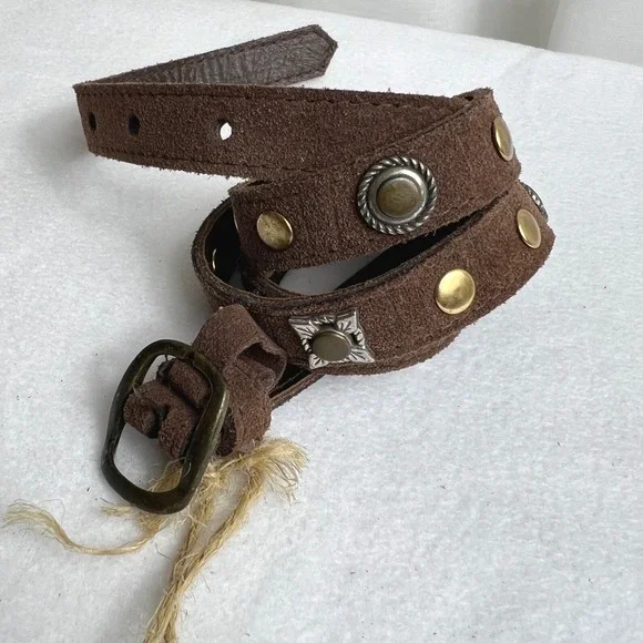 Lovestrength Brown‎ Suede Studded Leather Belt Womens Size S Boho New