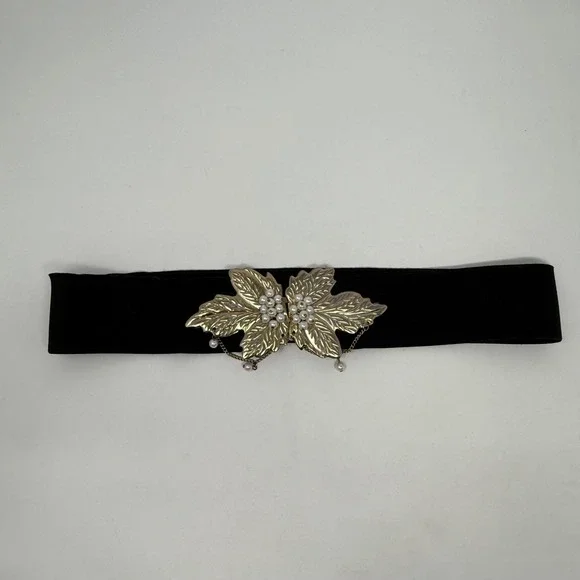 Vtg Gold Leaf Pearl Embellished Stretch Belt Women's Dressy‎ Elastic Waist retro