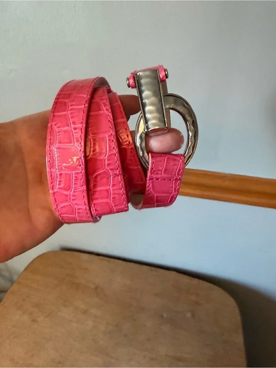 Pink Croc-Embossed Women's Belt with Silver Buckle