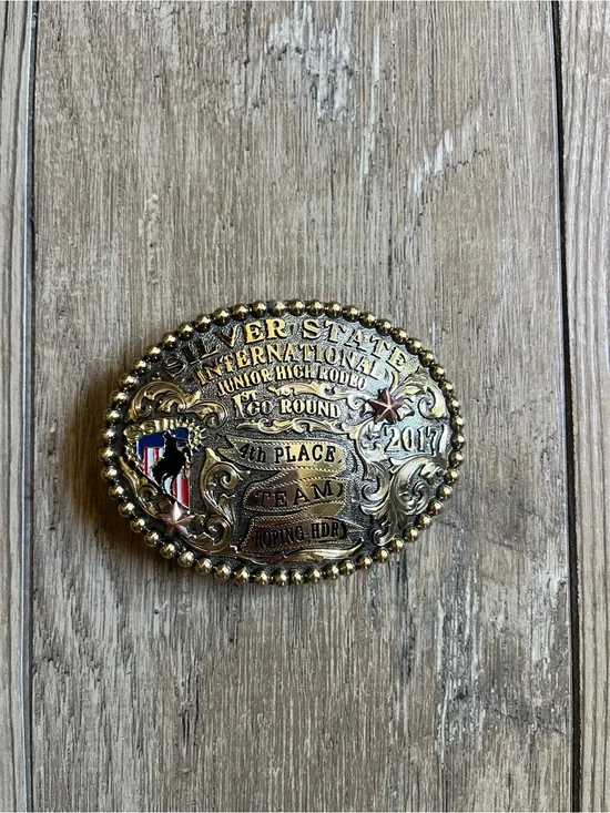 Silver State International Rodeo 2017 Belt Buckle - Gold Tone