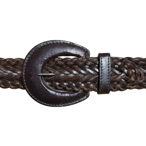 Worth Braided Leather Belt Dark Brown 1.5