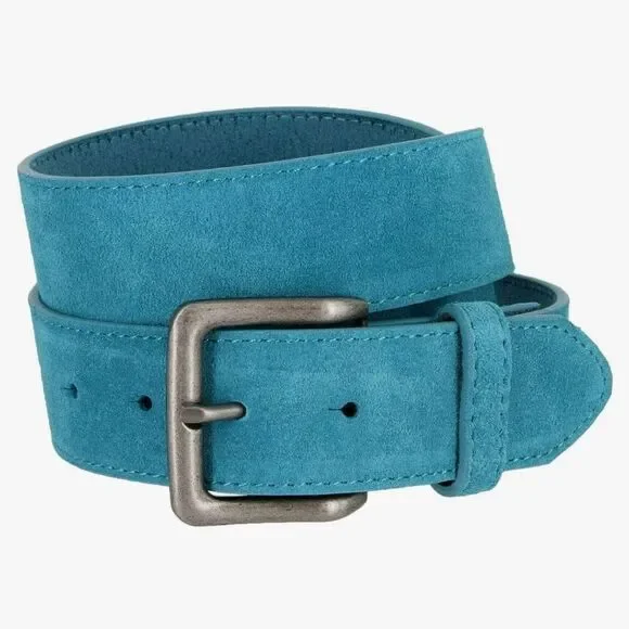 🔸️NIB Turquoise Genuine Suede Leather Belt w/Detachable  Antiqued Buckle Small