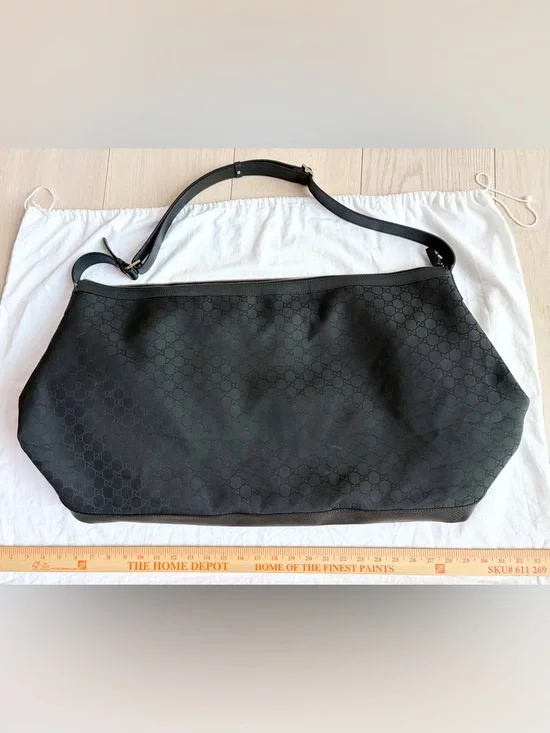 XL GUCCI Black Nylon & Leather GG Guccissima Canvas Weekender Duffle Bag Travel