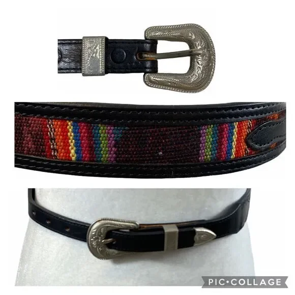 NWOT Brushy Creek Serape Black Leather Belt 28‎