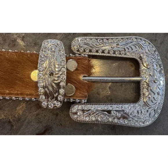 Western Rhinestone Cowhide Belt Hair On Hide Bling Cowgirl Rodeo‎ Montana West