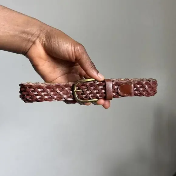Vintage woven minimalist preppy braided belt with gold‎ buckle size 28