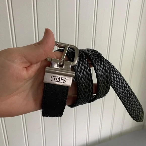 Chaps Womens Braided‎ Black Leather Belt Size M 26-28 Timeless Classic Preppy