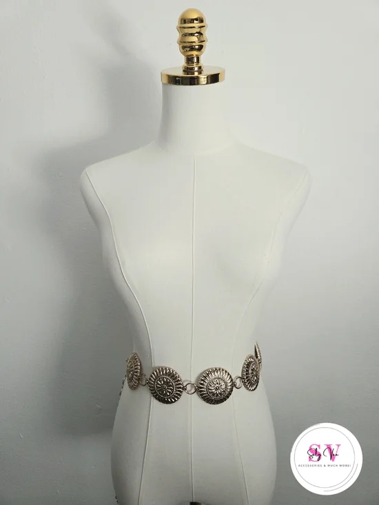 Circle gold medallion chain belt