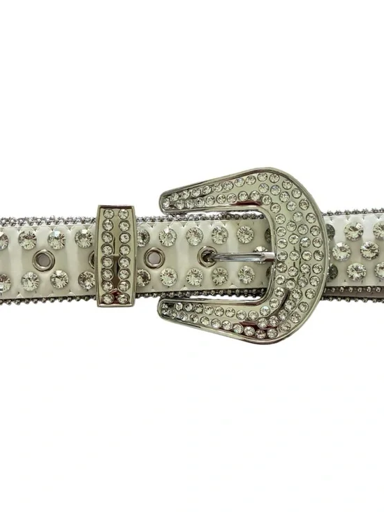 Crystal Rhinestone Studded Western Belt Bling Buckle 90s Y2K White Silver Large