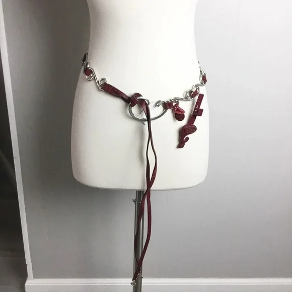 Vintage Brighton Red Leather Silver Belt Size S 28 New
