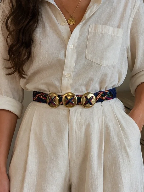 Vintage Braided Rope Belt Gold Hardware