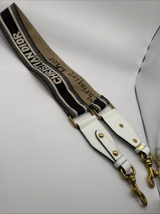 Dior Beige, Black & White Canvas Leather Strap with Gold Hardware