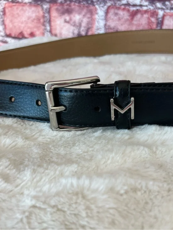 Michael Kors Black Leather Belt with Silver 'M' Accent