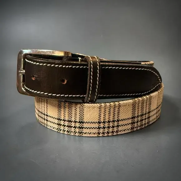 Baker Equine Couture Unisex Classic Plaid Belt Cream Black Brown Sz S (32-33)