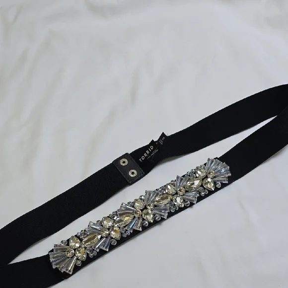 torrid Black Embellished Stretch Waist Belt with Clear Crystal Accents