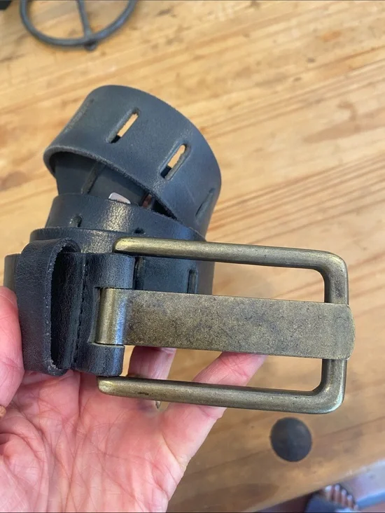 We The Free Black Leather Belt with Aged Brass Buckle