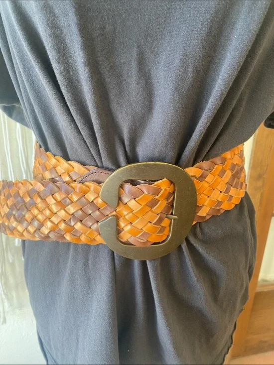 Vintage Linea Pelle wide woven leather belt!