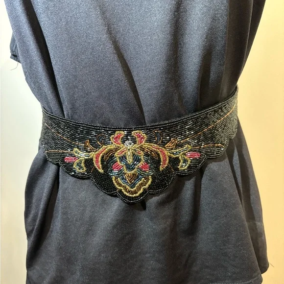 Lillian Vernon Women’s Sash style beaded belt Satin back‎ long black rope
