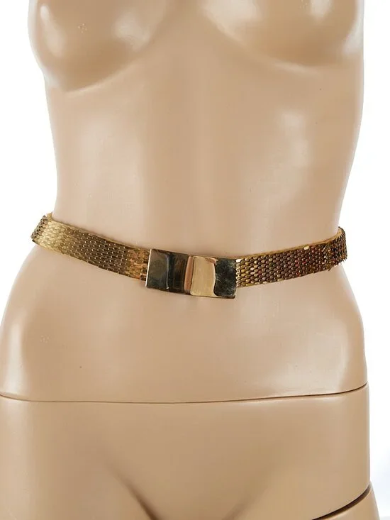 Vintage 80s Stretchy Gold Toned Fish Scale Metal Belt