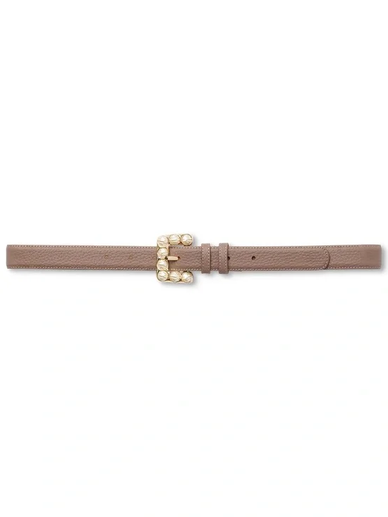 CAbi Taupe Leather Belt with Pearl-Studded Gold Buckle OYSTER BAY MEDIUM NEW