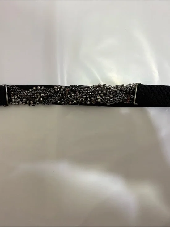 BCBGMAXAZRIA Black Embellished Stretch Belt XS Gunmetal Beaded Waist Belt