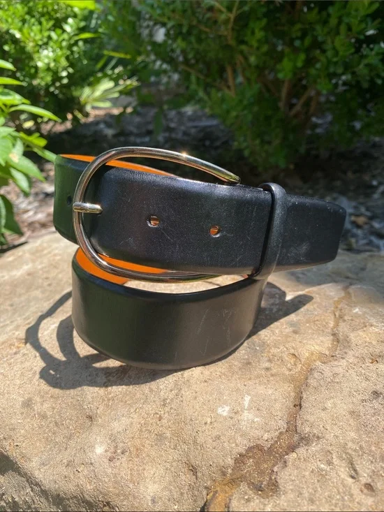 Ralph Lauren Collection Stirrup Buckle Black Leather Belt Size M