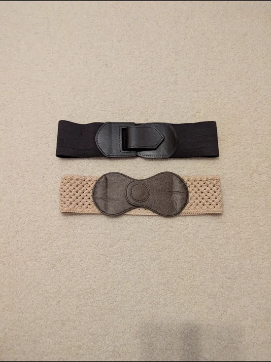 Stretch Waist Belts Set - Black & Beige