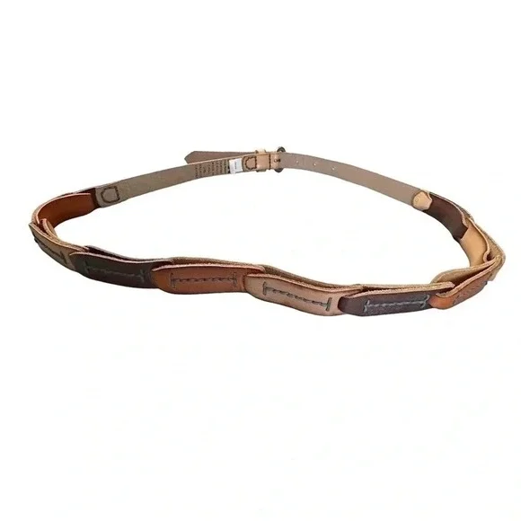Y2K Old Navy Leather Belt L/XL Brown Woven Link Braided Skinny Boho Vintage 2008