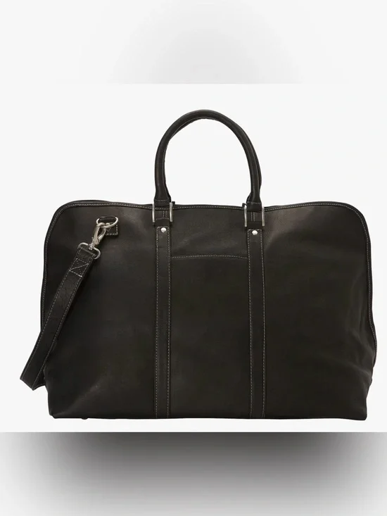 LE DONNE Black Leather Unisex Weekender bag NWT