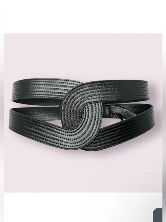 Zara Limited Edition 100% Genuine leather twist black wide belt Sz.80 (S)