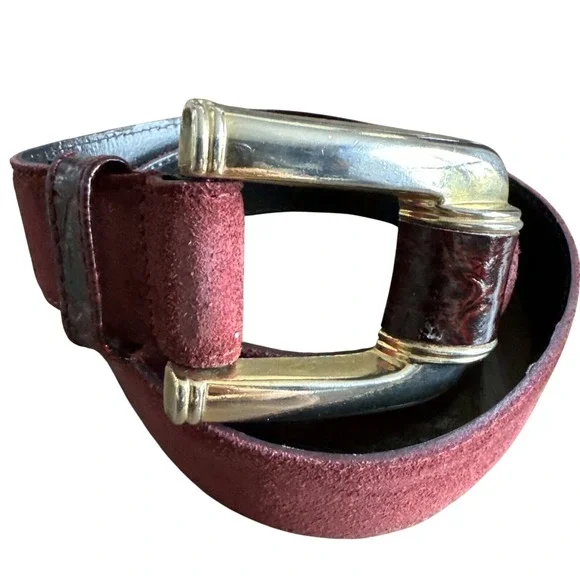 Vintage Womans Suede Belt S Burgundy‎ Gold Leather Shop High Waist Whimsigoth