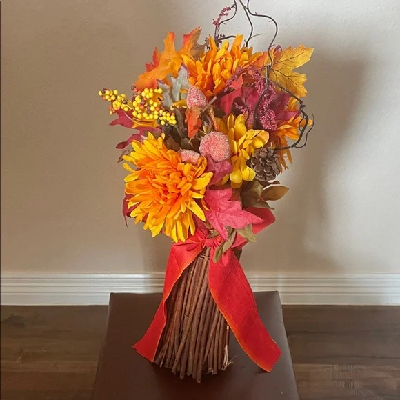 Autumn Floral Arrangement with Orange and Red Accents
