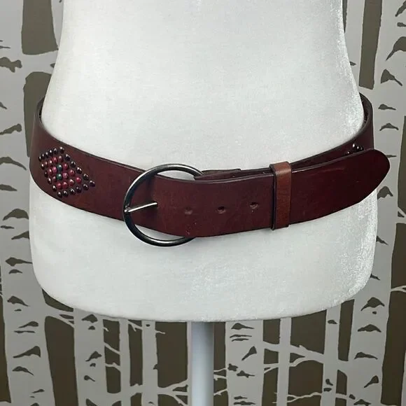 Boho Colorful Studded Brown Leather Belt L