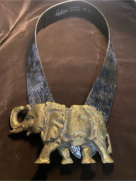 Vintage Genuine Leather 1980 Elephant Belt by Laloon adjustable Size 38
