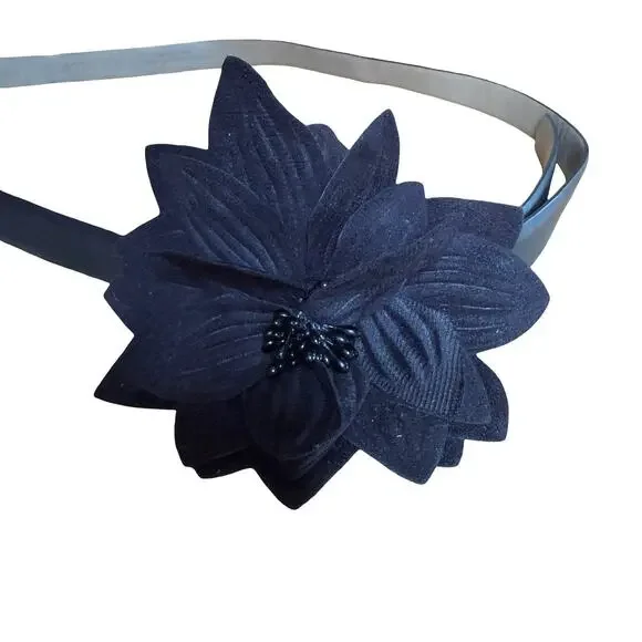 Talbots Black Smooth Leather 3D Flower Beaded Womens Belt 3/4