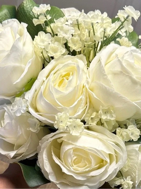 Cream Bridal Faux Rose Bouquet NEW Matching Groom Bout Order Welcome Final Sale