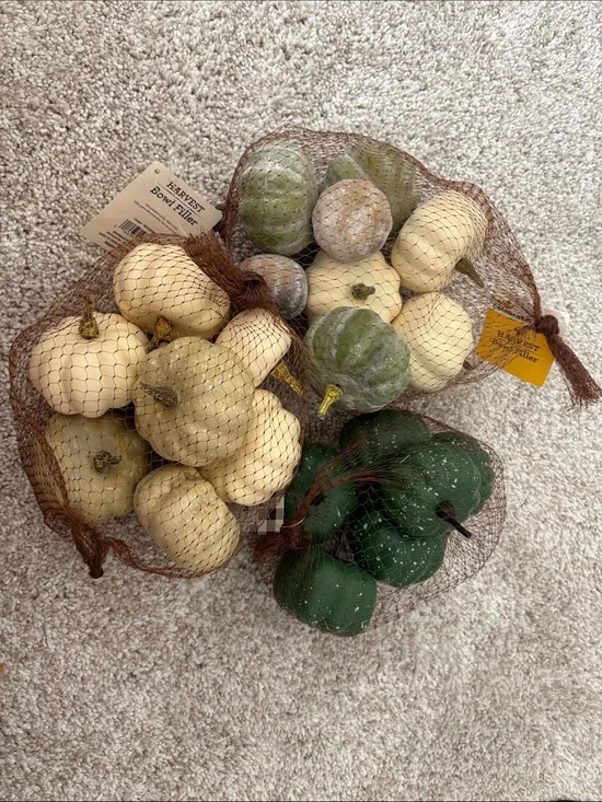 Harvest Bowl Filler Decorative Mini Pumpkins - Cream & Green bowl filler set