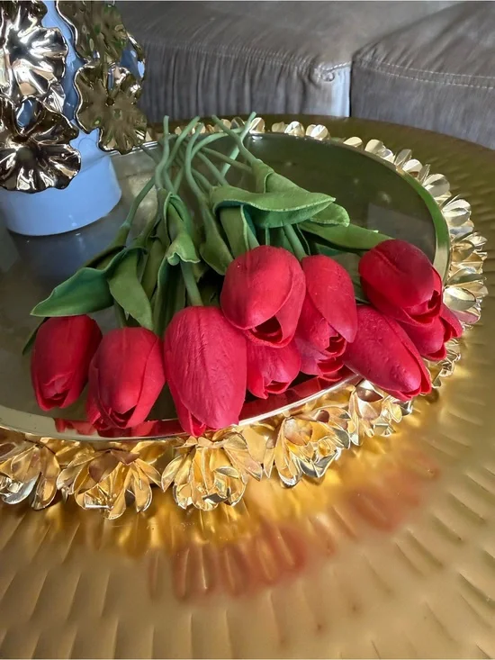 Real Touch Faux Red Tulips – 12 Stem Bundle – Realistic Artificial Flowers