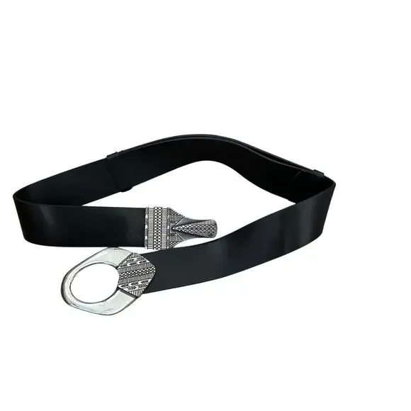 Chico’s Leather Aztec Design Hook Belt Black